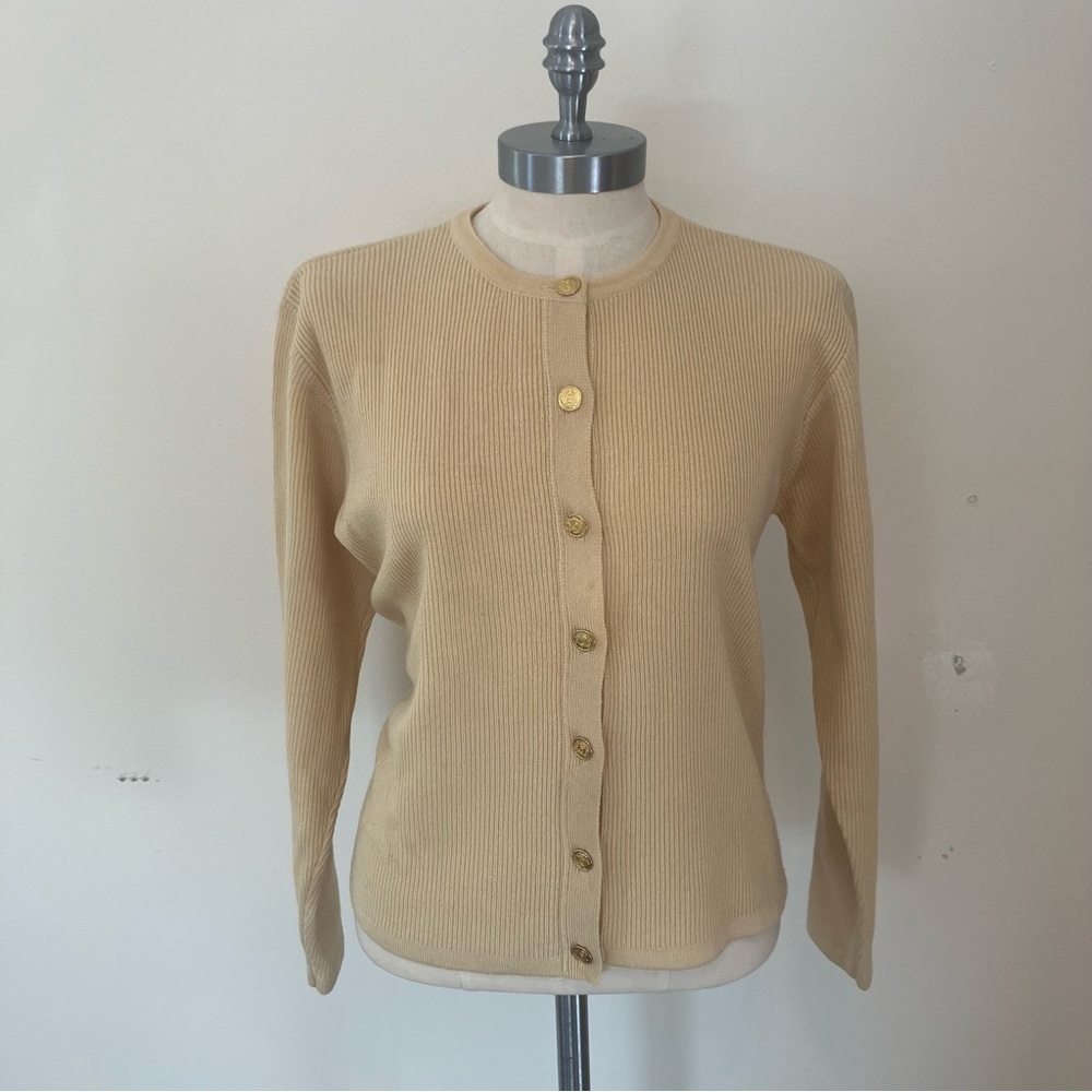 VTG Talbots Women’s L Wool Cardigan Butter Yellow Gold Buttons Ribbed Preppy